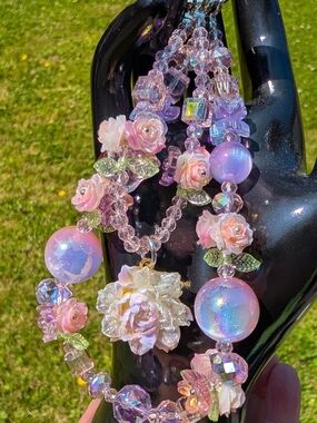 Pink Iridescent Floral Keychain or Cellphone  Charm NWOT